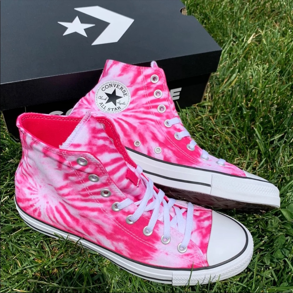 Converse All Star CTAS HI Sneakers in Pink Tie Dye - Picture 8 of 11